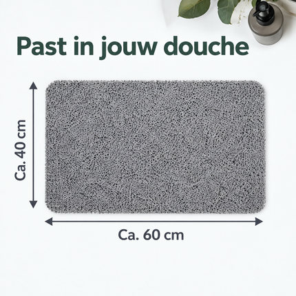 Cheqo® Douchemat Antislip - Antislip Douchemat - Antislip Badmat - Antislipmat Waterdoorlatend - Anti Schimmel - Douchecabine Mat - Badkamermat voor in Bad en Douche - Sneldrogend - voor Ouderen en Kinderen - voor Zwembad en Sauna - Grijs — infographic 3