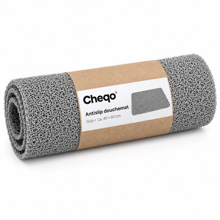 Cheqo® Douchemat Antislip - Antislip Douchemat - Antislip Badmat - Antislipmat Waterdoorlatend - Anti Schimmel - Douchecabine Mat - Badkamermat voor in Bad en Douche - Sneldrogend - voor Ouderen en Kinderen - voor Zwembad en Sauna - Grijs — Cheqo verpakkingsconcept