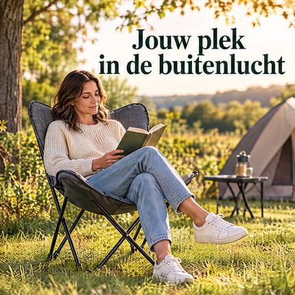 Cheqo® Vlinderstoel - Campingstoel Opvouwbaar - Butterfly Chair - Klapstoel - Vouwstoel - Kampeerstoel - Relaxstoel - Loungestoel - Tuinstoel - Festivalstoel - Strandstoel - Balkonstoel - voor Volwassenen - Draagbaar - Grijs - Inclusief Draagtas — infographic 2