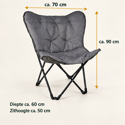 Cheqo® Vlinderstoel - Campingstoel Opvouwbaar - Butterfly Chair - Klapstoel - Vouwstoel - Kampeerstoel - Relaxstoel - Loungestoel - Tuinstoel - Festivalstoel - Strandstoel - Balkonstoel - voor Volwassenen - Draagbaar - Grijs - Inclusief Draagtas — infographic 4