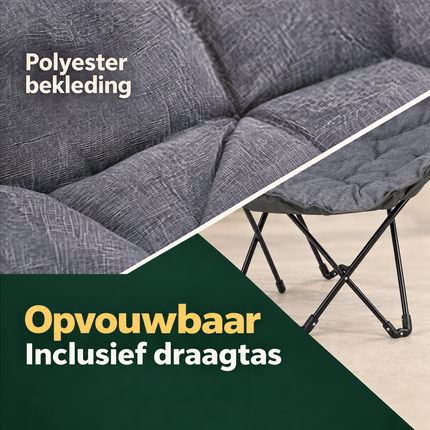 Cheqo® Vlinderstoel - Campingstoel Opvouwbaar - Butterfly Chair - Klapstoel - Vouwstoel - Kampeerstoel - Relaxstoel - Loungestoel - Tuinstoel - Festivalstoel - Strandstoel - Balkonstoel - voor Volwassenen - Draagbaar - Grijs - Inclusief Draagtas — infographic 5