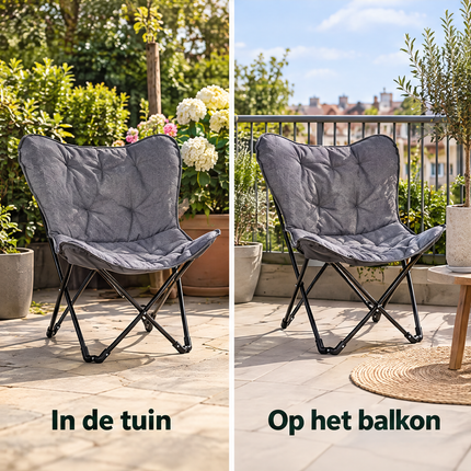 Cheqo® Vlinderstoel - Campingstoel Opvouwbaar - Butterfly Chair - Klapstoel - Vouwstoel - Kampeerstoel - Relaxstoel - Loungestoel - Tuinstoel - Festivalstoel - Strandstoel - Balkonstoel - voor Volwassenen - Draagbaar - Grijs - Inclusief Draagtas — infographic 6