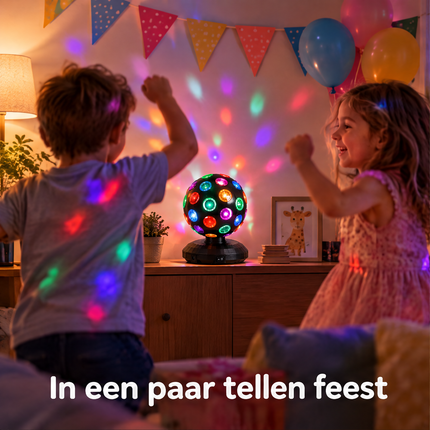 Cheqo® Discolamp - Discobal - Feestverlichting - Roterende Discobol - LED Partylamp - Discoverlichting voor Kinderen - Verjaardag - Kinderfeestje - Discoball - Party Licht - Sfeerlamp voor Kinderkamer en Slaapkamer - Kerst - Carnaval - Zwart — infographic 1
