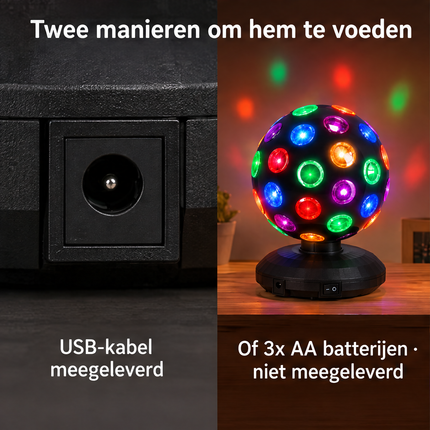 Cheqo® Discolamp - Discobal - Feestverlichting - Roterende Discobol - LED Partylamp - Discoverlichting voor Kinderen - Verjaardag - Kinderfeestje - Discoball - Party Licht - Sfeerlamp voor Kinderkamer en Slaapkamer - Kerst - Carnaval - Zwart — infographic 4