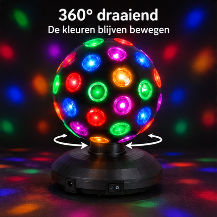 Cheqo® Discolamp - Discobal - Feestverlichting - Roterende Discobol - LED Partylamp - Discoverlichting voor Kinderen - Verjaardag - Kinderfeestje - Discoball - Party Licht - Sfeerlamp voor Kinderkamer en Slaapkamer - Kerst - Carnaval - Zwart — infographic 5
