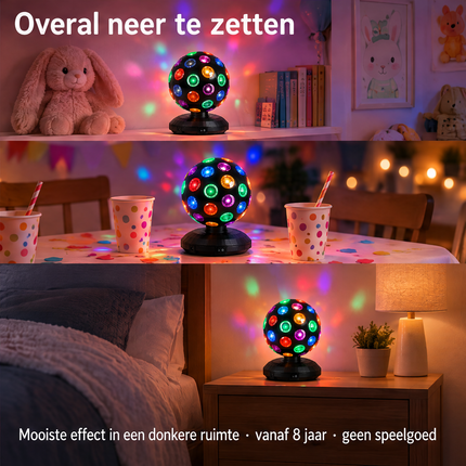 Cheqo® Discolamp - Discobal - Feestverlichting - Roterende Discobol - LED Partylamp - Discoverlichting voor Kinderen - Verjaardag - Kinderfeestje - Discoball - Party Licht - Sfeerlamp voor Kinderkamer en Slaapkamer - Kerst - Carnaval - Zwart — infographic 6