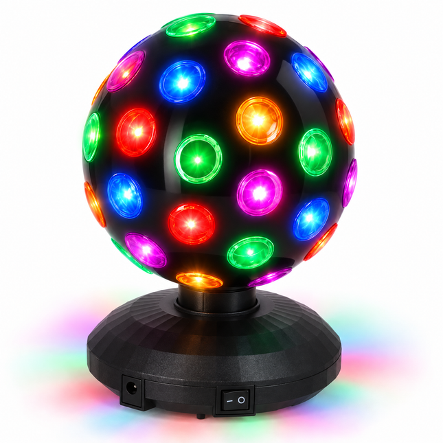 Cheqo® Discolamp - Discobal - Feestverlichting - Roterende Discobol - LED Partylamp - Discoverlichting voor Kinderen - Verjaardag - Kinderfeestje - Discoball - Party Licht - Sfeerlamp voor Kinderkamer en Slaapkamer - Kerst - Carnaval - Zwart — hoofdbeeld