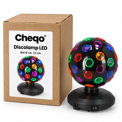 Cheqo® Discolamp - Discobal - Feestverlichting - Roterende Discobol - LED Partylamp - Discoverlichting voor Kinderen - Verjaardag - Kinderfeestje - Discoball - Party Licht - Sfeerlamp voor Kinderkamer en Slaapkamer - Kerst - Carnaval - Zwart — Cheqo verpakkingsconcept