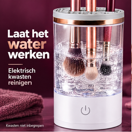 Cheqo® Elektrische Make-up Kwastenreiniger - Brush Cleaner - Make-up Borstel Reiniger - Automatische Kwastenreiniger - Kwasten Schoonmaken - Borstel Schoonmaker - met Siliconen Reinigingsmat - USB Aansluiting - Wit - Cadeau voor Vrouw — infographic 1
