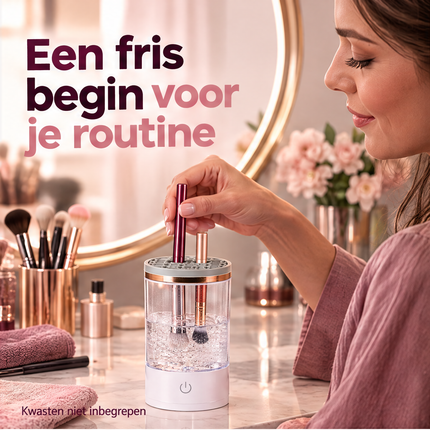 Cheqo® Elektrische Make-up Kwastenreiniger - Brush Cleaner - Make-up Borstel Reiniger - Automatische Kwastenreiniger - Kwasten Schoonmaken - Borstel Schoonmaker - met Siliconen Reinigingsmat - USB Aansluiting - Wit - Cadeau voor Vrouw — infographic 2