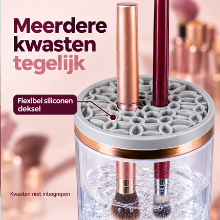 Cheqo® Elektrische Make-up Kwastenreiniger - Brush Cleaner - Make-up Borstel Reiniger - Automatische Kwastenreiniger - Kwasten Schoonmaken - Borstel Schoonmaker - met Siliconen Reinigingsmat - USB Aansluiting - Wit - Cadeau voor Vrouw — infographic 3