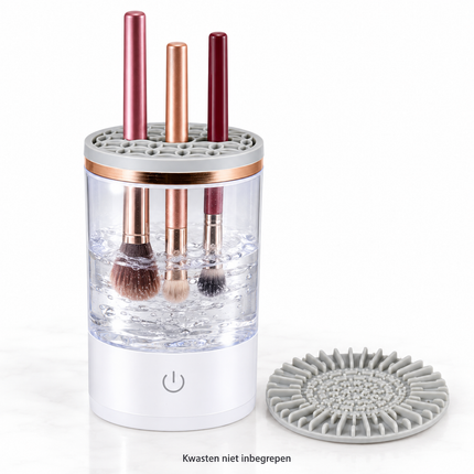 Cheqo® Elektrische Make-up Kwastenreiniger - Brush Cleaner - Make-up Borstel Reiniger - Automatische Kwastenreiniger - Kwasten Schoonmaken - Borstel Schoonmaker - met Siliconen Reinigingsmat - USB Aansluiting - Wit - Cadeau voor Vrouw — hoofdbeeld
