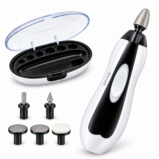 Cheqo® Elektrische Nagelvijl - Nagelfrees - Manicure en Pedicureset - Nagelverzorging - Nail Drill - Nagelboor - met 6 Opzetstukken - LED Verlichting - Draadloos op Batterijen - Nagels Vijlen en Polijsten - voor Handen en Voeten - met Opbergetui — hoofdbeeld