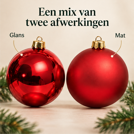 Cheqo® rode glazen kerstballen, 16 stuks, ca. 8 cm — infographic 2