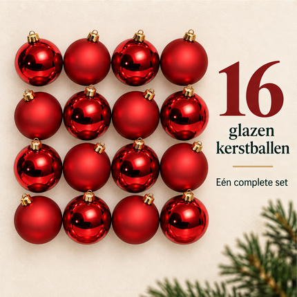 Cheqo® rode glazen kerstballen, 16 stuks, ca. 8 cm — infographic 4