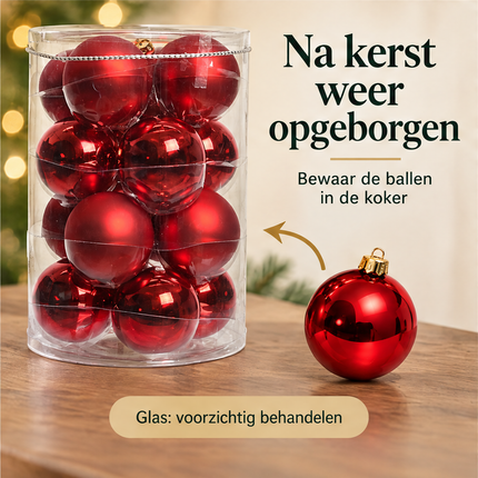 Cheqo® rode glazen kerstballen, 16 stuks, ca. 8 cm — infographic 5