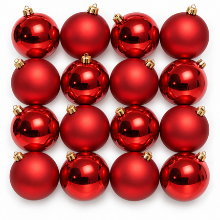 Cheqo® rode glazen kerstballen, 16 stuks, ca. 8 cm — hoofdbeeld