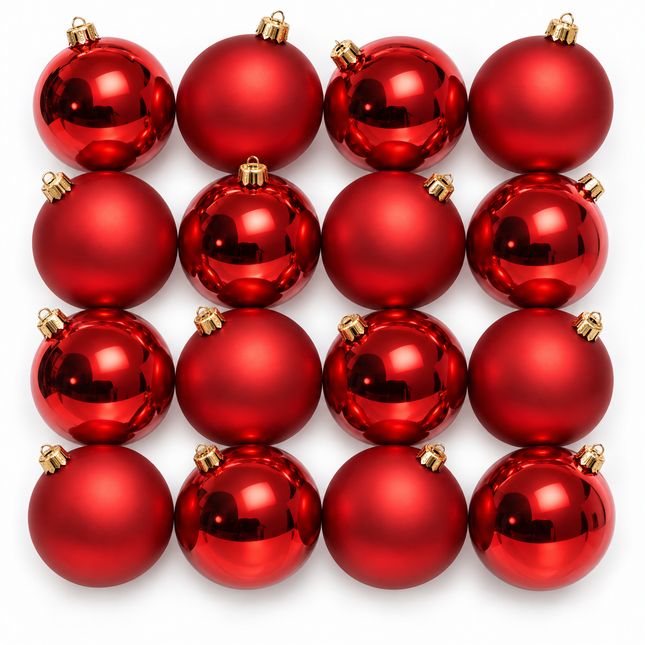 Cheqo® rode glazen kerstballen, 16 stuks, ca. 8 cm — hoofdbeeld