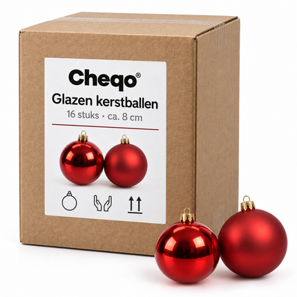 Cheqo® rode glazen kerstballen, 16 stuks, ca. 8 cm — Cheqo verpakkingsconcept