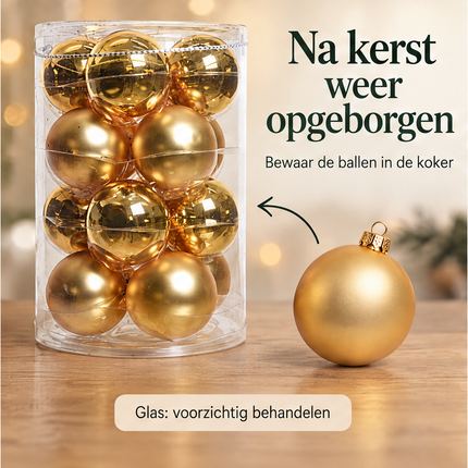 Cheqo® gouden glazen kerstballen, 16 stuks, ca. 8 cm — infographic 5