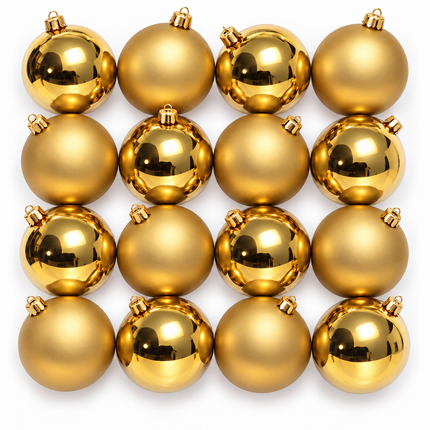 Cheqo® gouden glazen kerstballen, 16 stuks, ca. 8 cm — hoofdbeeld