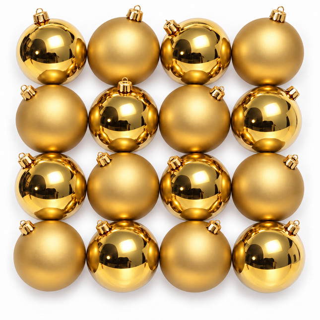 Cheqo® gouden glazen kerstballen, 16 stuks, ca. 8 cm — hoofdbeeld