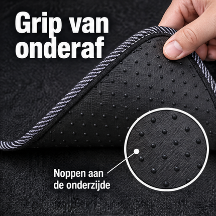 Cheqo® Automatten Set van 4 Tapijt Zwart Grijs - Universeel - Auto Vloermatten - Stofmatten - Voetmatten - Auto Matten - Auto Vloerkleed - Interieur Bescherming met Hakstuk - voor Personenauto, Hatchback, Sedan en SUV - Auto Accessoires — infographic 3