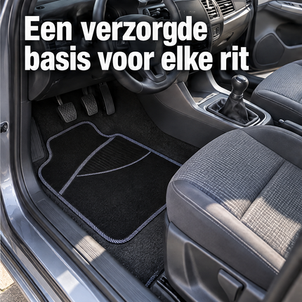 Cheqo® Automatten Set van 4 Tapijt Zwart Grijs - Universeel - Auto Vloermatten - Stofmatten - Voetmatten - Auto Matten - Auto Vloerkleed - Interieur Bescherming met Hakstuk - voor Personenauto, Hatchback, Sedan en SUV - Auto Accessoires — infographic 5