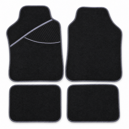 Cheqo® Automatten Set van 4 Tapijt Zwart Grijs - Universeel - Auto Vloermatten - Stofmatten - Voetmatten - Auto Matten - Auto Vloerkleed - Interieur Bescherming met Hakstuk - voor Personenauto, Hatchback, Sedan en SUV - Auto Accessoires — hoofdbeeld
