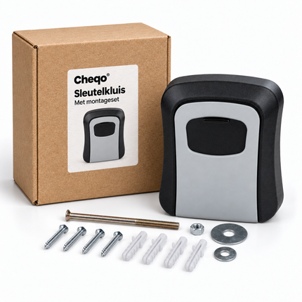 Cheqo® Sleutelkluis met Cijferslot - Sleutelkastje met Code voor Binnen en Buiten - Inclusief Montageset - Key Safe - Sleutelbox - Kluisje met Codeslot voor Thuiszorg - Sleutelopberger - Sleuteldoos - Key Lock Box - Sleutelkluisje Zwart — Cheqo verpakkingsconcept