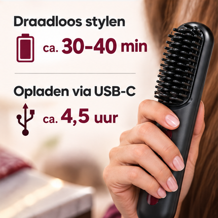 Cheqo® Draadloze Stijlborstel - Elektrische Haarborstel - Warmteborstel - Oplaadbare Stijlborstel - Stijlkam - Straight Brush - Draagbare Stijlborstel - Steilborstel - Haarstijlborstel - Stijlborstel voor op Reis - Stijlborstel Zwart — infographic 5