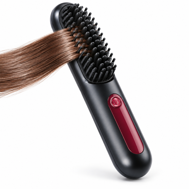 Cheqo® Draadloze Stijlborstel - Elektrische Haarborstel - Warmteborstel - Oplaadbare Stijlborstel - Stijlkam - Straight Brush - Draagbare Stijlborstel - Steilborstel - Haarstijlborstel - Stijlborstel voor op Reis - Stijlborstel Zwart — hoofdbeeld