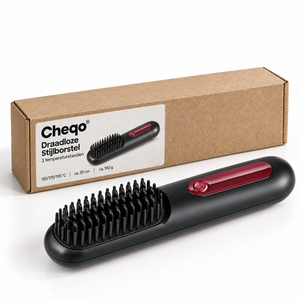 Cheqo® Draadloze Stijlborstel - Elektrische Haarborstel - Warmteborstel - Oplaadbare Stijlborstel - Stijlkam - Straight Brush - Draagbare Stijlborstel - Steilborstel - Haarstijlborstel - Stijlborstel voor op Reis - Stijlborstel Zwart — Cheqo verpakkingsconcept