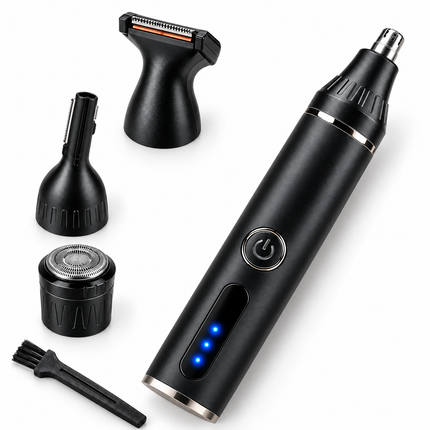 Cheqo® Neustrimmer 4-in-1 - Oortrimmer - Wenkbrauwtrimmer - Baardtrimmer - Neushaartrimmer - Trimmerset voor Heren - Scheerapparaat - Precisietrimmer - Oorhaartrimmer - Bakkebaardtrimmer - Multigroomer - Gezichtstrimmer - Cadeau voor Mannen — hoofdbeeld