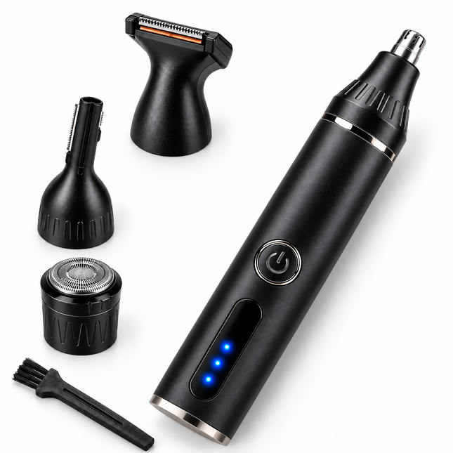 Cheqo® Neustrimmer 4-in-1 - Oortrimmer - Wenkbrauwtrimmer - Baardtrimmer - Neushaartrimmer - Trimmerset voor Heren - Scheerapparaat - Precisietrimmer - Oorhaartrimmer - Bakkebaardtrimmer - Multigroomer - Gezichtstrimmer - Cadeau voor Mannen — hoofdbeeld