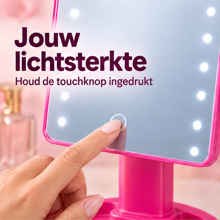 Cheqo® Make-Up Spiegel met LED Verlichting - Staande Spiegel - Tafelspiegel - Opmaakspiegel - Cosmeticaspiegel - Visagie Spiegel - Spiegel met Licht - Spiegel voor Kaptafel - Vanity Spiegel - Beauty Spiegel - Cadeau voor Haar - Roze — infographic 2