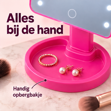 Cheqo® Make-Up Spiegel met LED Verlichting - Staande Spiegel - Tafelspiegel - Opmaakspiegel - Cosmeticaspiegel - Visagie Spiegel - Spiegel met Licht - Spiegel voor Kaptafel - Vanity Spiegel - Beauty Spiegel - Cadeau voor Haar - Roze — infographic 3