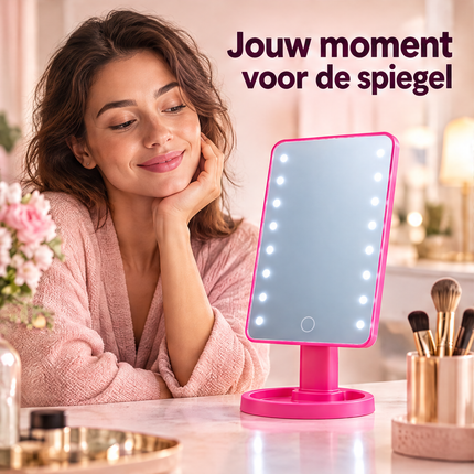 Cheqo® Make-Up Spiegel met LED Verlichting - Staande Spiegel - Tafelspiegel - Opmaakspiegel - Cosmeticaspiegel - Visagie Spiegel - Spiegel met Licht - Spiegel voor Kaptafel - Vanity Spiegel - Beauty Spiegel - Cadeau voor Haar - Roze — infographic 4