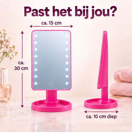 Cheqo® Make-Up Spiegel met LED Verlichting - Staande Spiegel - Tafelspiegel - Opmaakspiegel - Cosmeticaspiegel - Visagie Spiegel - Spiegel met Licht - Spiegel voor Kaptafel - Vanity Spiegel - Beauty Spiegel - Cadeau voor Haar - Roze — infographic 5