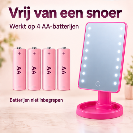 Cheqo® Make-Up Spiegel met LED Verlichting - Staande Spiegel - Tafelspiegel - Opmaakspiegel - Cosmeticaspiegel - Visagie Spiegel - Spiegel met Licht - Spiegel voor Kaptafel - Vanity Spiegel - Beauty Spiegel - Cadeau voor Haar - Roze — infographic 6