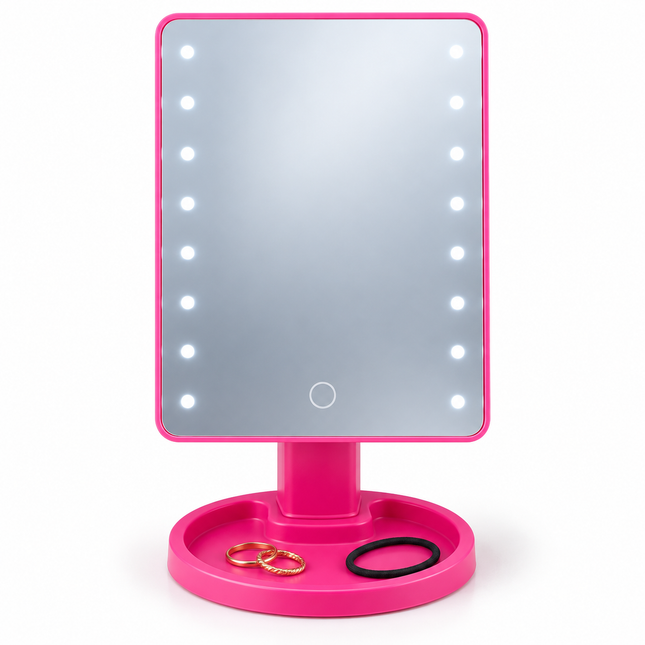 Cheqo® Make-Up Spiegel met LED Verlichting - Staande Spiegel - Tafelspiegel - Opmaakspiegel - Cosmeticaspiegel - Visagie Spiegel - Spiegel met Licht - Spiegel voor Kaptafel - Vanity Spiegel - Beauty Spiegel - Cadeau voor Haar - Roze — hoofdbeeld