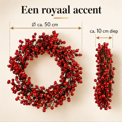 Cheqo® Kerstkrans met Rode Bessen - Deurkrans - Kunstkerstkrans - Bessenkrans - Kerstdecoratie - Krans voor Voordeur - Kerstversiering - Winterkrans - Tafelkrans - Herfstkrans - Wandkrans - Kerstwanddecoratie - Sierkrans voor Binnen — infographic 2
