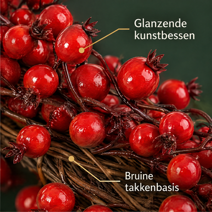 Cheqo® Kerstkrans met Rode Bessen - Deurkrans - Kunstkerstkrans - Bessenkrans - Kerstdecoratie - Krans voor Voordeur - Kerstversiering - Winterkrans - Tafelkrans - Herfstkrans - Wandkrans - Kerstwanddecoratie - Sierkrans voor Binnen — infographic 3