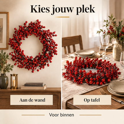 Cheqo® Kerstkrans met Rode Bessen - Deurkrans - Kunstkerstkrans - Bessenkrans - Kerstdecoratie - Krans voor Voordeur - Kerstversiering - Winterkrans - Tafelkrans - Herfstkrans - Wandkrans - Kerstwanddecoratie - Sierkrans voor Binnen — infographic 4