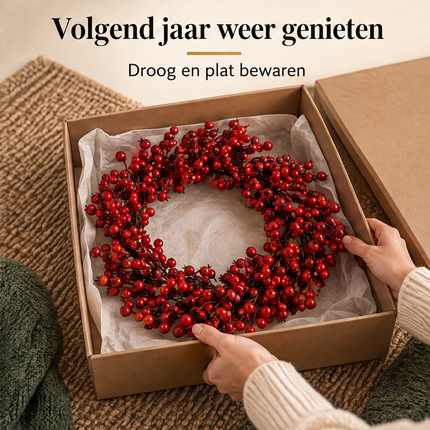 Cheqo® Kerstkrans met Rode Bessen - Deurkrans - Kunstkerstkrans - Bessenkrans - Kerstdecoratie - Krans voor Voordeur - Kerstversiering - Winterkrans - Tafelkrans - Herfstkrans - Wandkrans - Kerstwanddecoratie - Sierkrans voor Binnen — infographic 6