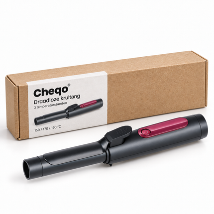 Cheqo® Draadloze Krultang - Oplaadbare Krultang - Krultang met Klem - Haarkruller - Hair Curler - Krulijzer - Curling Iron - Keramische Krultang - Krultang voor Onderweg - Haar Styler - Krultang voor Dames - Krultang Zwart - Krullentang — Cheqo verpakkingsconcept