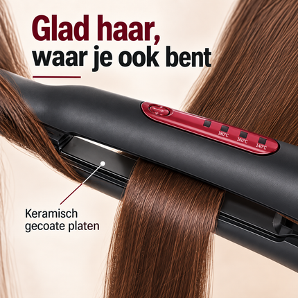 Cheqo® Draadloze Stijltang - Oplaadbare Stijltang - Snoerloze Stijltang - Mini Stijltang - Reisstijltang - Draagbare Stijltang - USB Stijltang - Keramische Stijltang - Hair Straightener - Haarstijler - Stijltang voor Festivals - Zwart — infographic 1