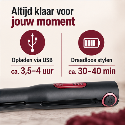 Cheqo® Draadloze Stijltang - Oplaadbare Stijltang - Snoerloze Stijltang - Mini Stijltang - Reisstijltang - Draagbare Stijltang - USB Stijltang - Keramische Stijltang - Hair Straightener - Haarstijler - Stijltang voor Festivals - Zwart — infographic 5