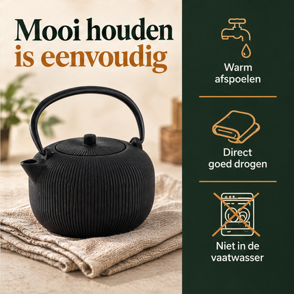 Cheqo® Gietijzeren Theepot - Theepot met Filter - Zwarte Theepot - Japanse Theepot - Tetsubin - Aziatische Theepot - Theekan - Cadeau voor Theeliefhebbers - Theepot voor Losse Thee - Theepot voor Groene Thee - Theepot voor Muntthee — infographic 6