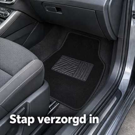 Cheqo® Automatten Universeel Set van 4 - Automattenset Zwart - Stoffen Automatten - Antislip Automatten - Vloermatten Auto - Voormatten en Achtermatten - Autotapijt - Automatten met Hakstuk - Voetmatten Auto - Auto Vloerkleed - Auto Accessoires — infographic 4